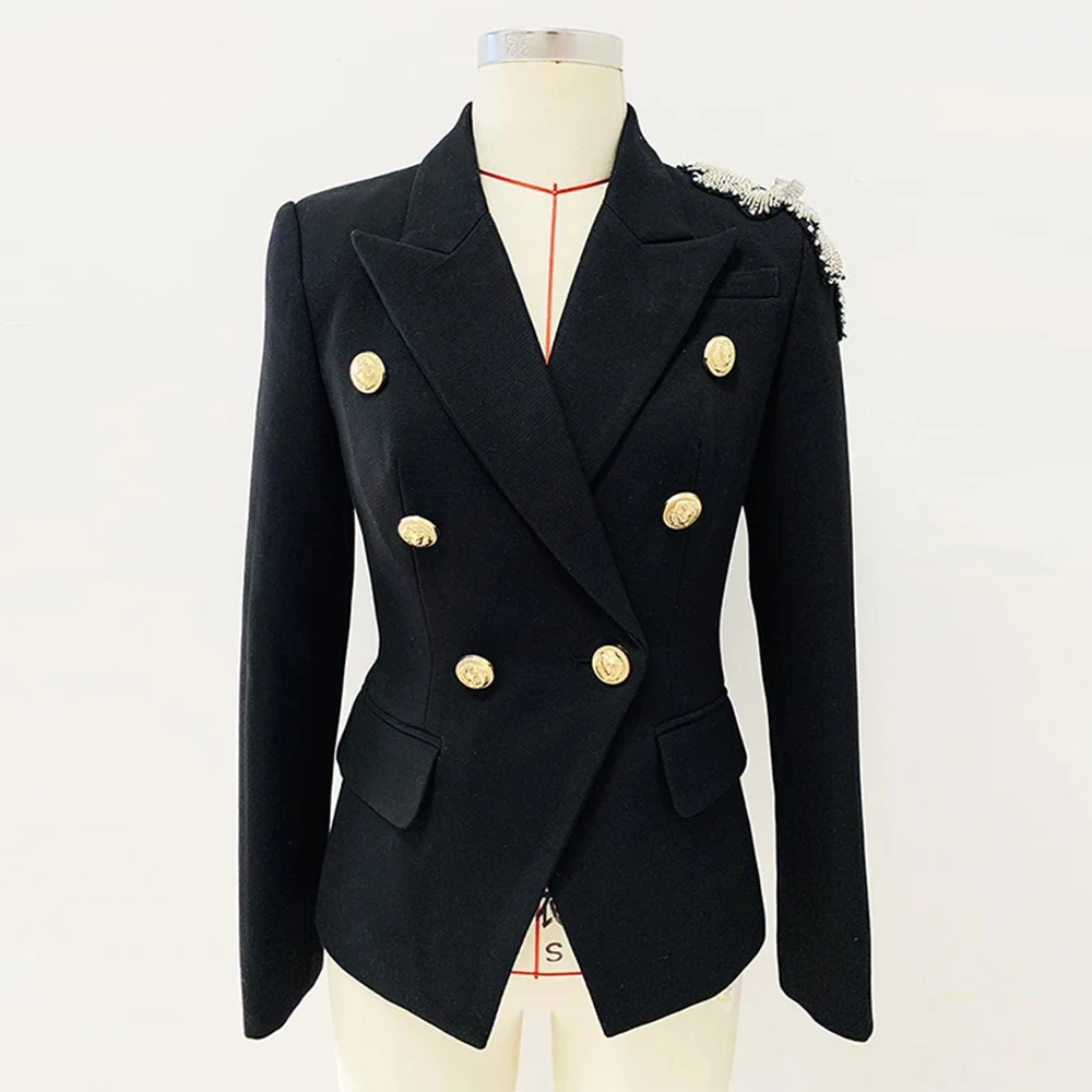 

HIGH STREET Newest Fashion 2026 Designer Jacket Women's Stunning Flowers Appliques Beaded Double Breasted Lion Buttons Blazer