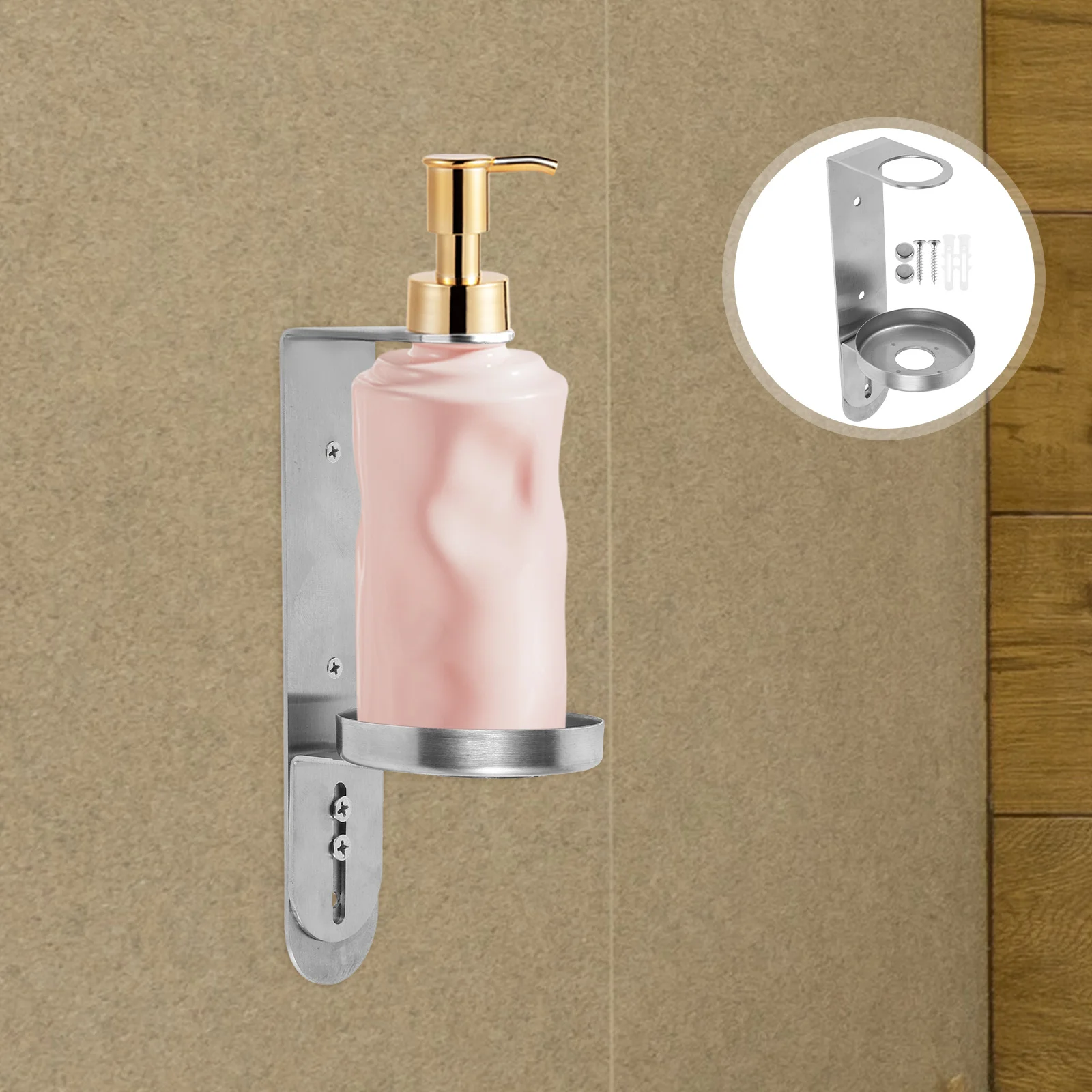 

Stainless Steel No Drill Bathroom Soap Dispenser Holder Easy Install Wall Mounted Shampoo Bottle Organizer Modern Design