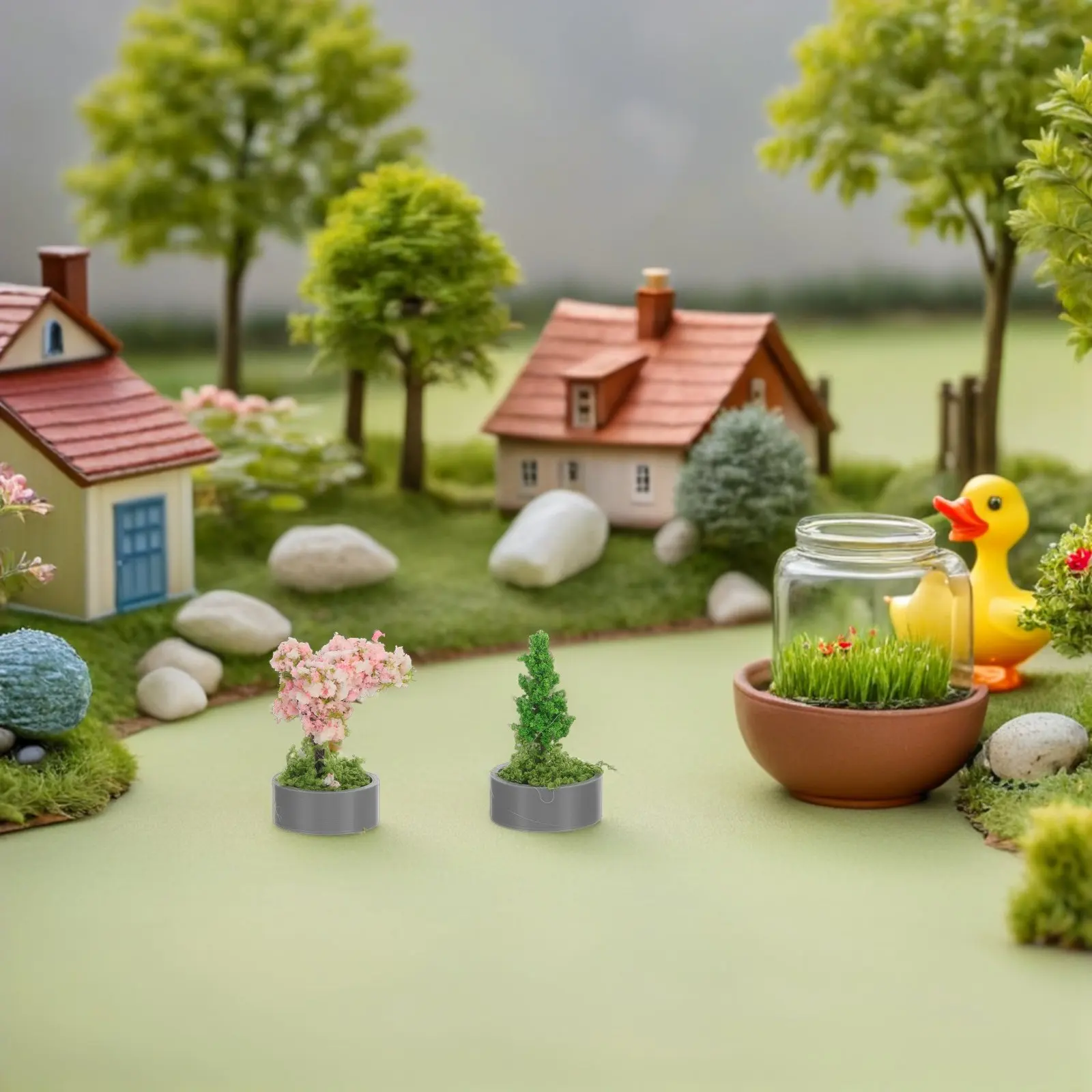 

2Pcs Lifelike Plastic Miniature Trees Cherry Blossom Pine Design for Terrarium Craft Plants DIY Craft Trees Miniature Landscape