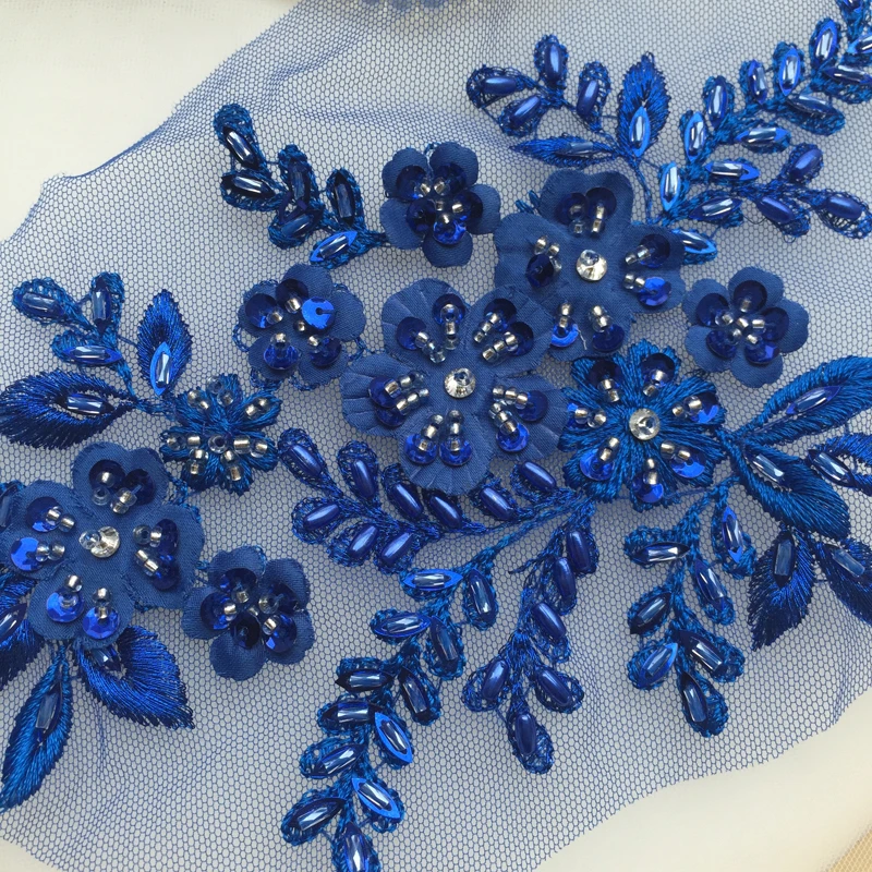 1 pieza de apliques de cuentas de flores de diamantes de imitación para reparación de apliques de costura de vestido de novia 21,5*12CM