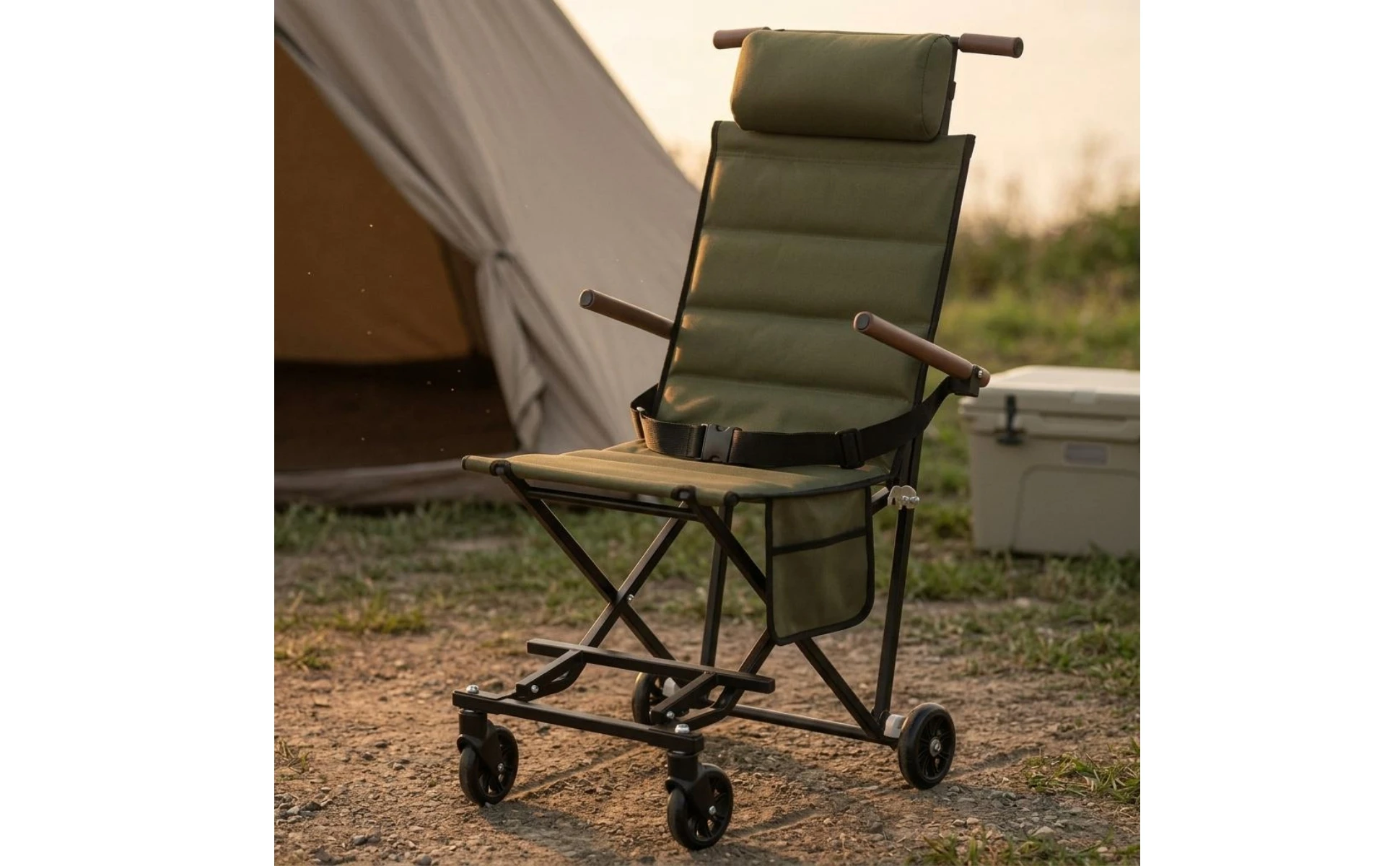 Camping Recliner with Wheels Portable Recliner Folding Lounge Chair Headrest Pillow Outdoor Furniture Adjustable Recline