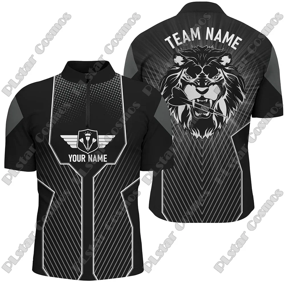 Custom Name Wolf, Lion, Phoenix Darts & Dartboard Pattern 3D Printed Fashion Men Summer Zip Polo Shirt Dart Team Jerseys XKP24