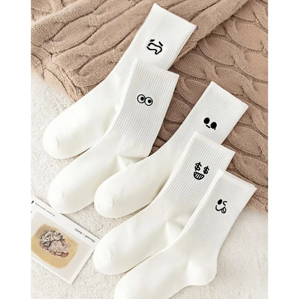 1/5 Pairs Women's socks, pure white socks, fall and winter long socks, thick plush cotton socks, cute emoticon bag socks