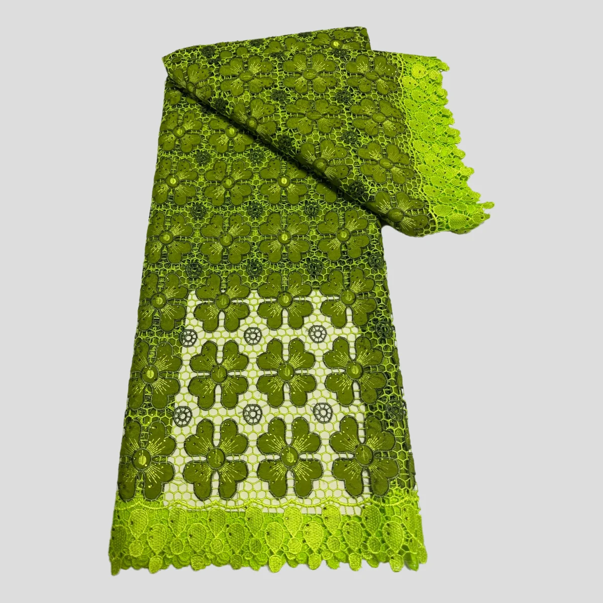 

Green African Sequins Patches Guipure Lace Nigerian Cord Asoebi Fabric 5 Yards Per Piece