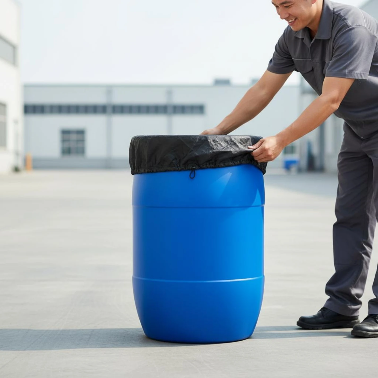 

Round Barrel Cover Oxford Cloth Fitted Barrel Cover Round Drum Lid Protector Black Outdoor Storage 65 Cm