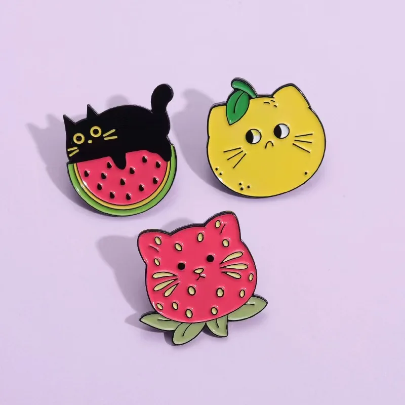 

Fruit Collection Enamel Pins Strawberry Lemon Kiwi Fruit Watermelon Brooch Lapel Backpack Badges Funny Cat Jewelry Gifts For Kid