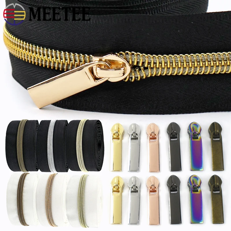 

10M 3#5# Nylon Zippers Tape with Zip Pullers Garment Closure Zipper Roll By Meter Zips Head Repair Kit DIY Sewing Accessories