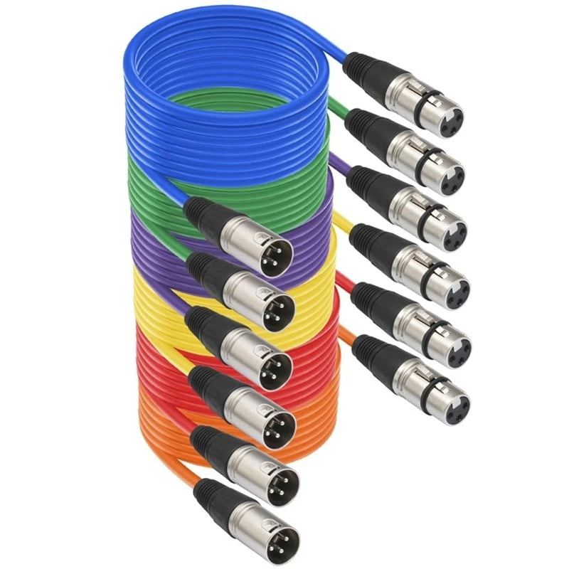 Y22A-Color Balanced Mic Cable Set- 6 Pack 25Ft XLR Cables 3 Pin Male To Female For Mixer, Recording Studio, Stage, Podcast Setup