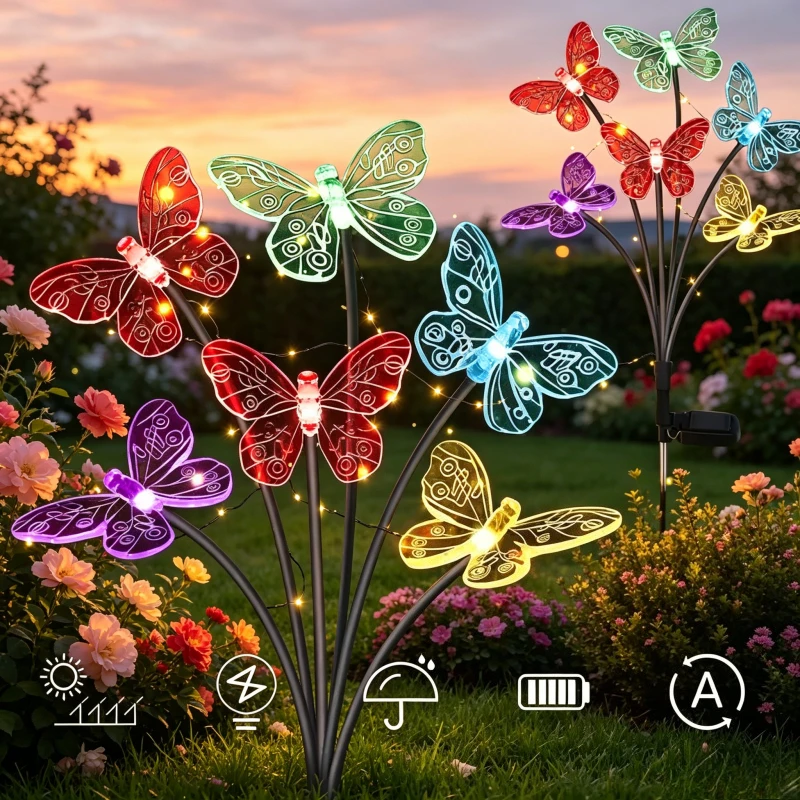 Outdoor Waterproof Solar Swaying Butterfly Lights, Color Changing Decorative Stake Lights for Garden Yard Outside Decor