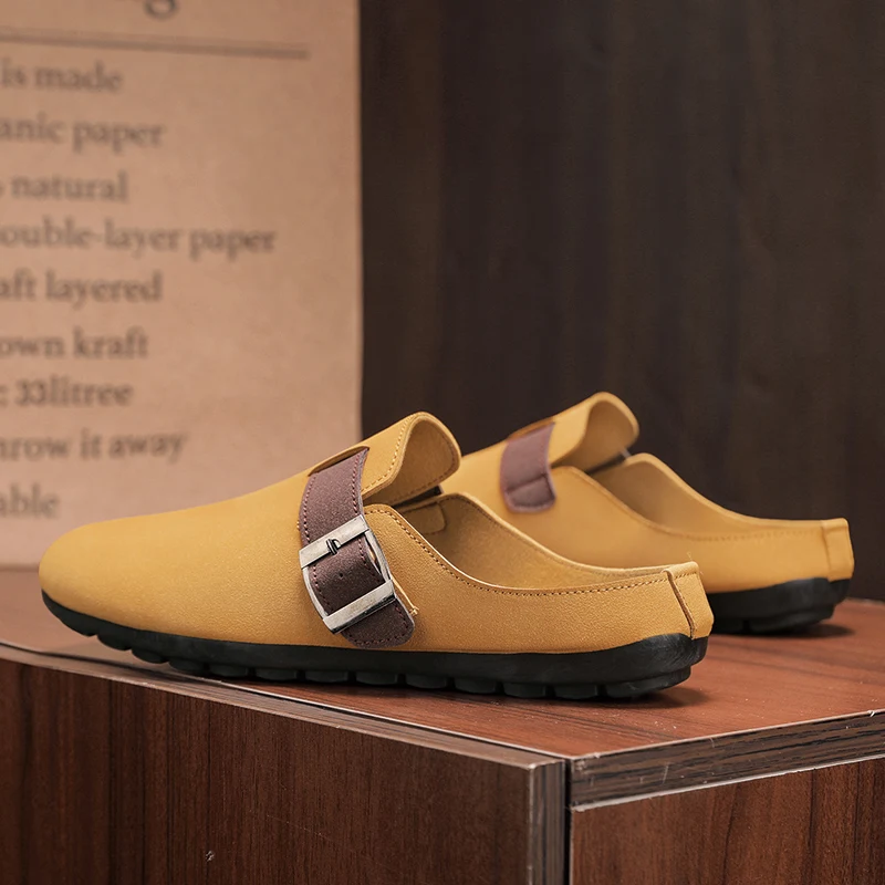 

Удобные мужские тапочки с кожаным верхом, повседневная обувь, легкие дышащие мужские сандалии для внутреннего и наружного использования