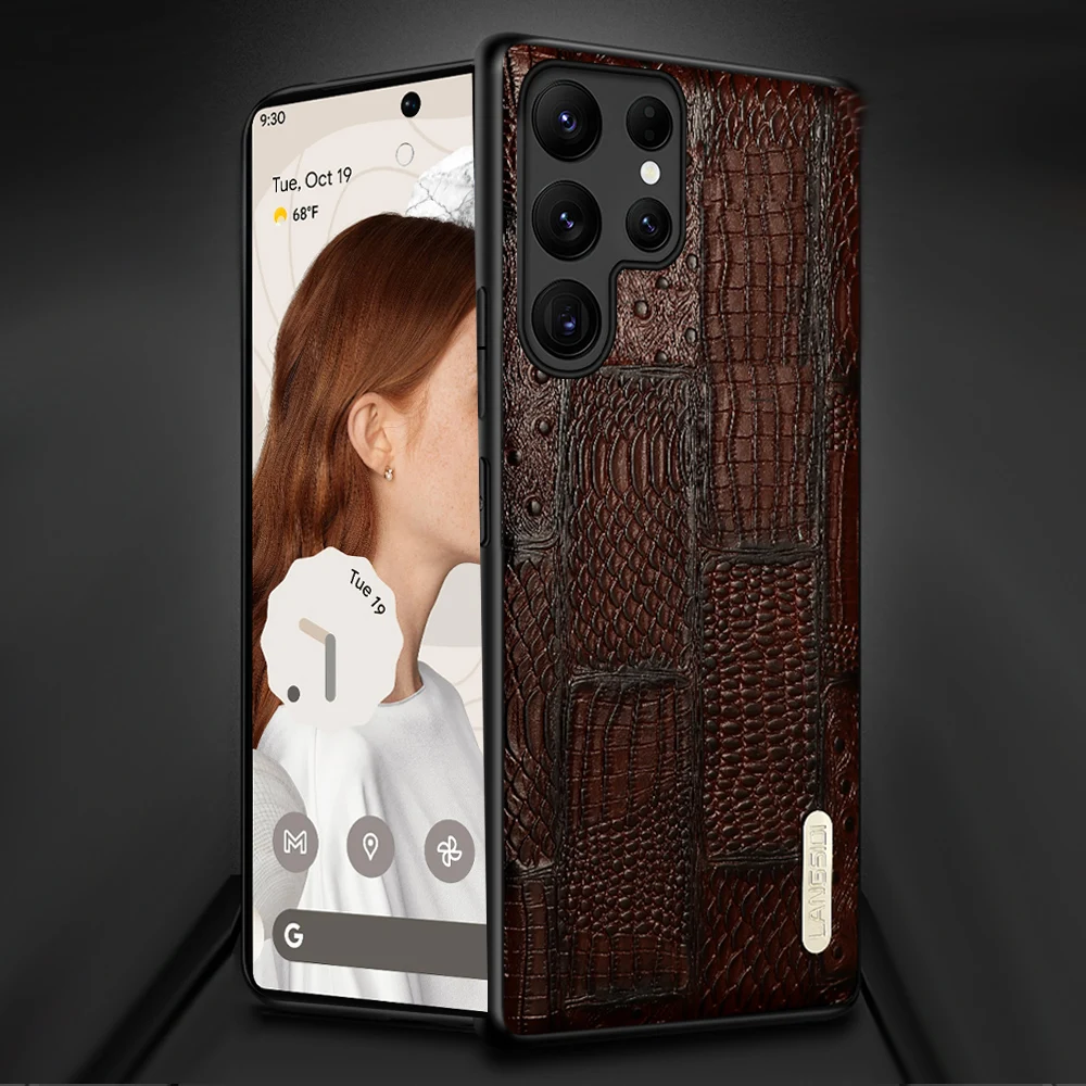 LANGSIDI Genuine Leather case For Samsung Galaxy s23 S22 ultra s21 plus note 20 ultra 10 plus s20 ultra s20fe a32 a52 a72 cover