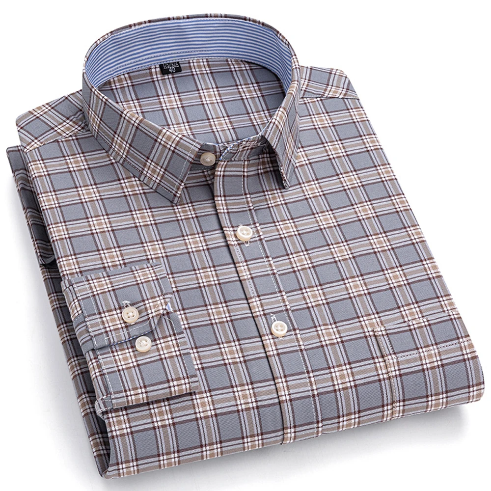 

Men's 26-color long sleeve pure cotton Oxford button-down shirt, casual versatile plaid stripe printed shirt for spring & autumn