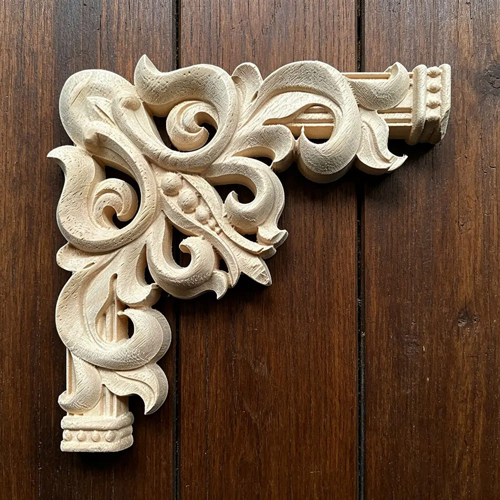 

6-40cm Modern Wood Carving Decal Wood Carved Corner Applique Frame Home Doors Furniture Decor Sculptures Hollow Grid