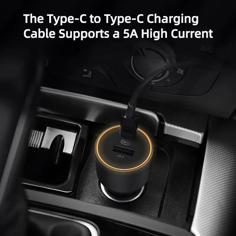 Xiaomi Mi Car Charger 100W MAX 1A1C Fast Charging Dual-port USB-A USB-C Smart Device Fully Compatible With Light Effect Display