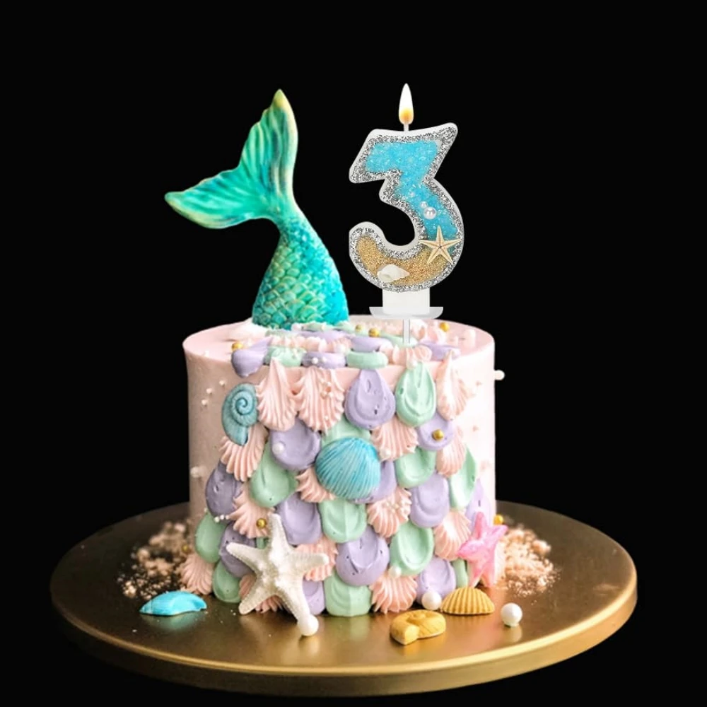 2.9inch Birthday Candle for Cake, Beach Starfish Sequins Number Cake Candles, Happy Birthday Candle, Cake Topper Decoration