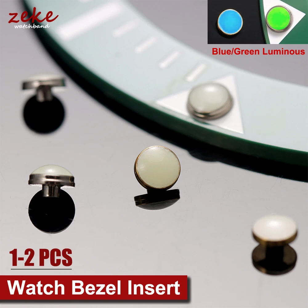Inserto de bisel para reloj, piezas de modificación con punto luminoso de perla a las 12 horas, cuentas blancas, punto luminoso azul verdoso, 1-2 piezas, accesorios de repuesto