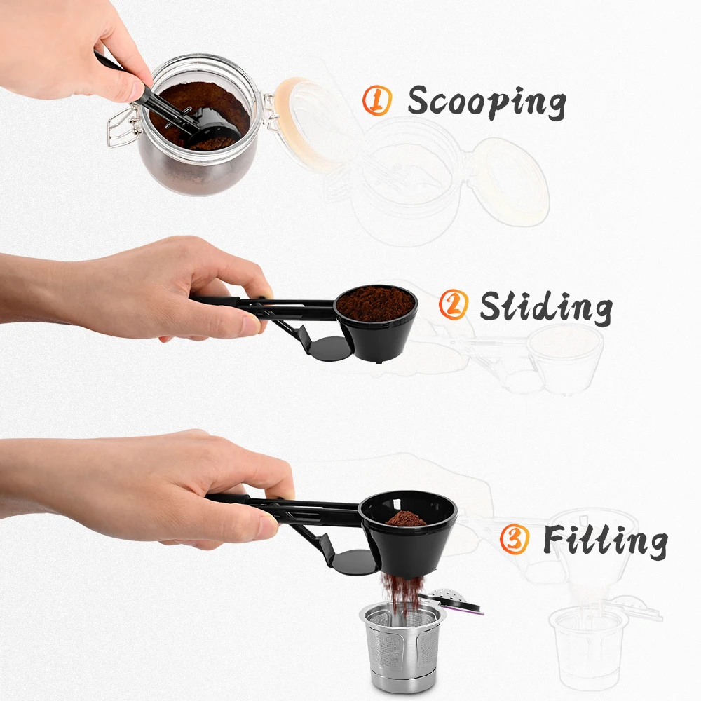 Imbuto per paletta da caffè per flling riutilizzabile K-cup caffettiera cucchiaino da caffè Design scorrevole cucchiaio dosatore accessori da cucina