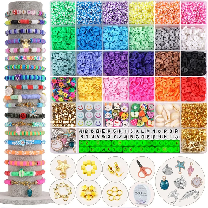 

6100pcs Soft Clay Beading Jewelry Making Kit 6mm 24 Colors Beads Bracelet Necklaces Set With Accessories For DIY Craft Gift