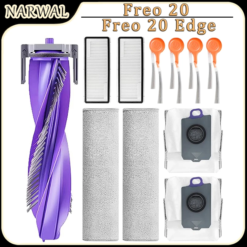 For NARWAL Freo 20/Freo 20 Edge Robot Vacuum Accessories Main Side Brush Track Mop Cloth HEPA Filter Dust Bag Replacement Parts