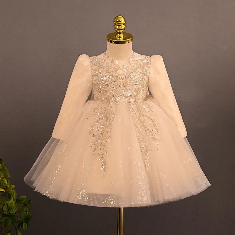 Girls' Birthday Party Spring New Thickened Simple Elegant Toddler Performance Dress Flower Girl Stylish Performance Gown