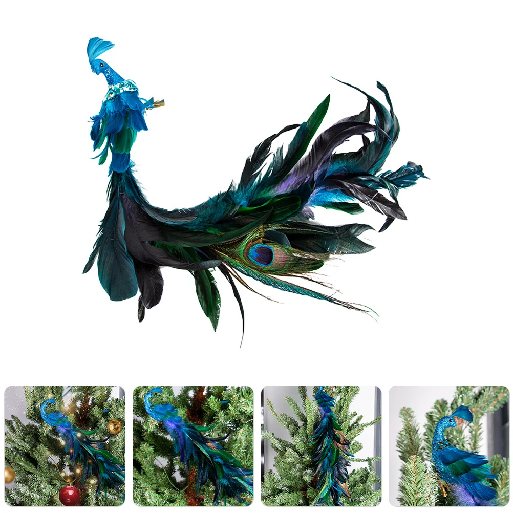 

Long Tail Peacock Clip Decoration Christmas Tree Bird Ornament Artificial Foam Glitter Clip on Tree Decorations