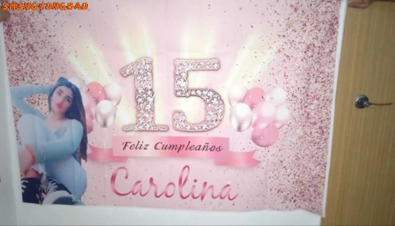 الخلفيات الوردية سعيد 16th 18th 30th 40th حفلة عيد ميلاد لامعة الماس النقاط بالونات مخصصة راية ملصق خلفية الصورة