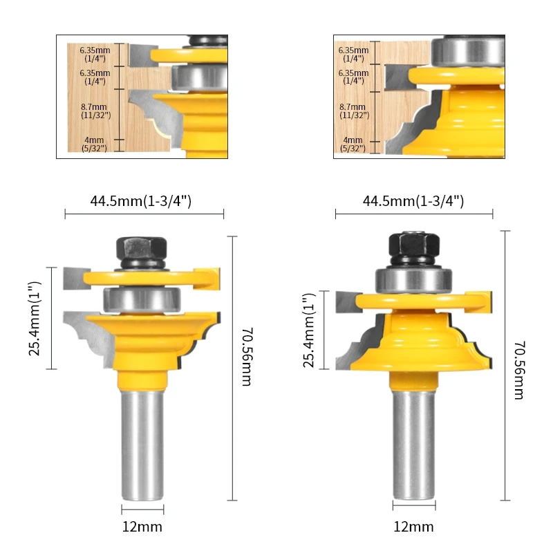 PTA 8MM 12MM 12.7MM Shank Stile＆Rail Assembles-Classical Router Bit Woodworking Milling Cutter For Wood