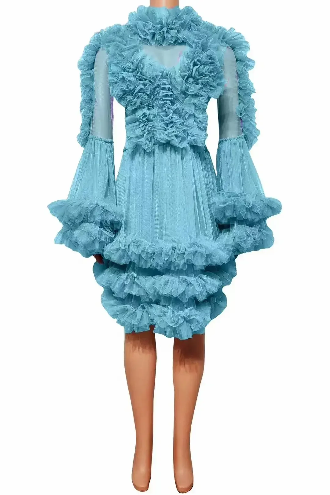 Mesh Dress For Women Dance Singer Stage Wear Cheerleading Las Vegas Long Sleeve Drag Queen Outfit Black Pink White Sheer Dressy