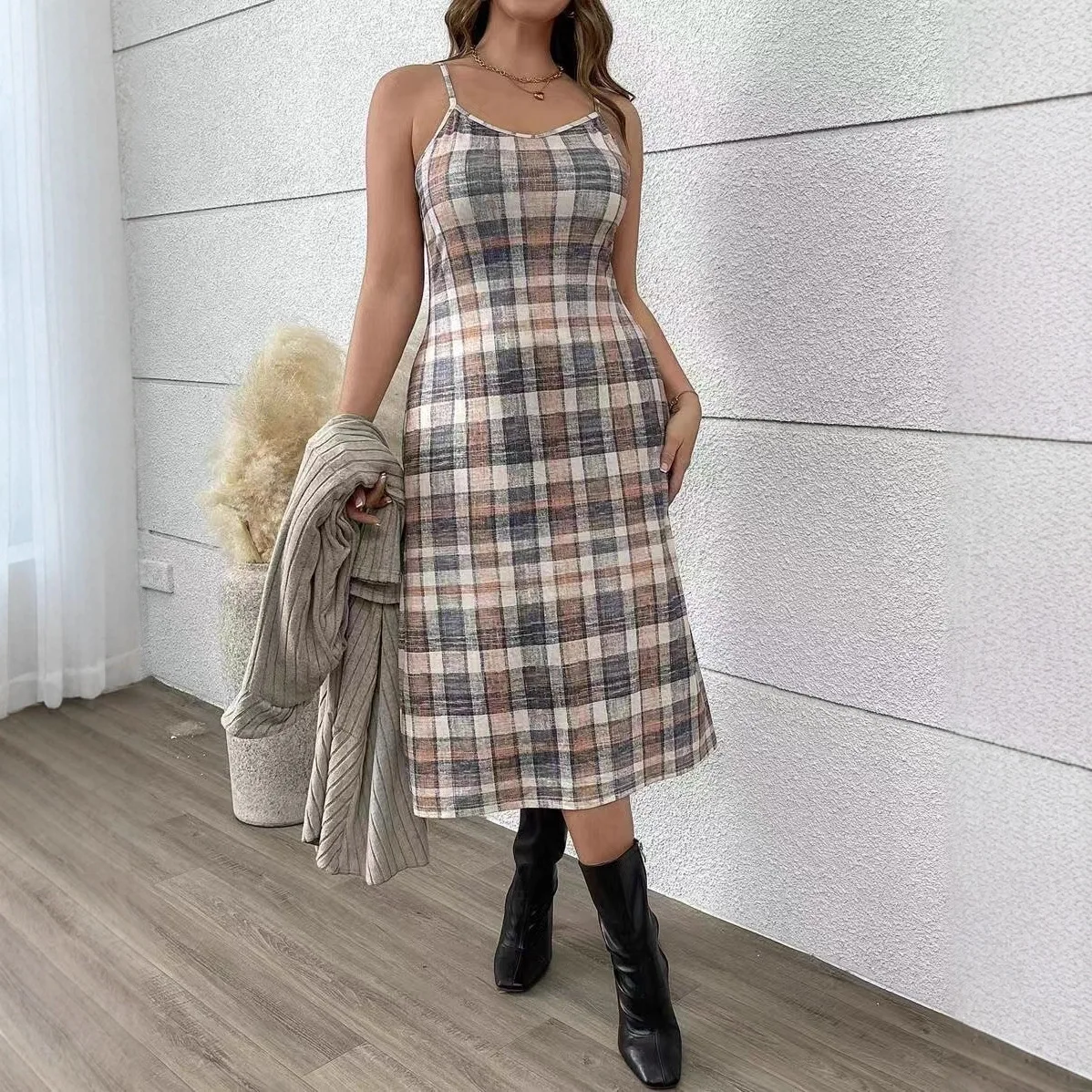 جديد الخريف الشتاء المرأة فستان البدلة قاع محبوك سترة سترة طويلة تصميم الأزياء منقوشة الحمالة تنورة 2 قطعة مجموعة