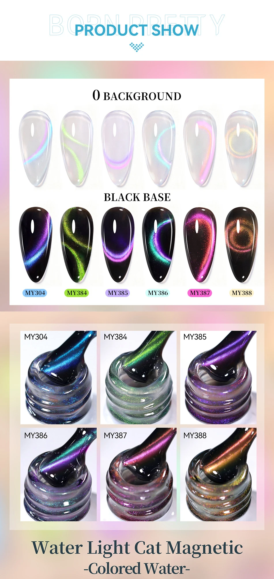 BORN PRETTY 10 ml blauer Wasser-Licht-Katze-Magnet-Gel-Nagellack, ultraglanz, glitzernd, Soak Off UV-Gel, Maniküre, Nagelkunst-Lack – Detail 2