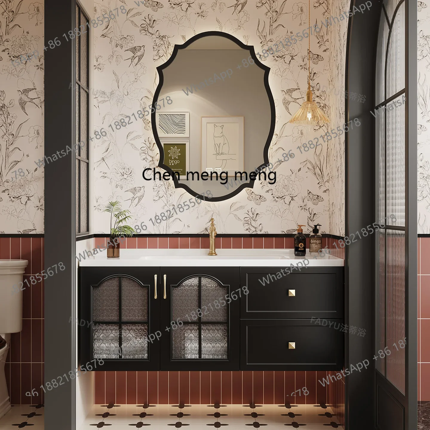 

Новое поступление, встроенная раковина из каменной плиты, французский ретро-ветер, подвесной резиновый деревянный шкаф для ванной комнаты, изготовление стирального стола по индивидуальному заказу