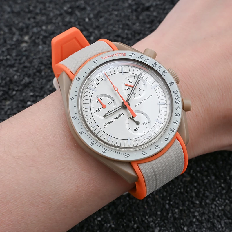 20mm Schnellverschluss-Uhrenarmband mit gewebtem Ende für OMEGA X Swatch MoonSwatch, weiches Gummi-Armband, Silikon-Armband – Detail 7