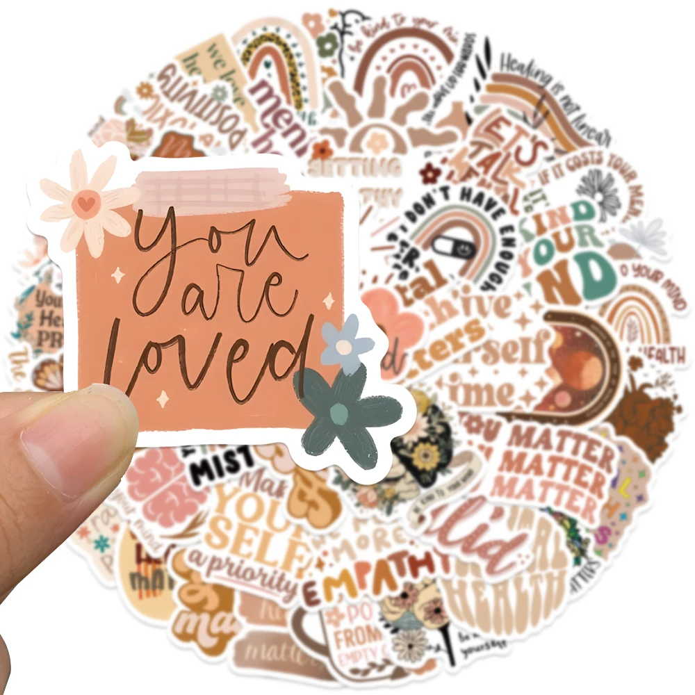 50Pcs Vintage Boho Mental Healthy Graffiti Sticker DIY Aesthetic Diary Decorative Scrapbook Car Child Phone Stationery Supply