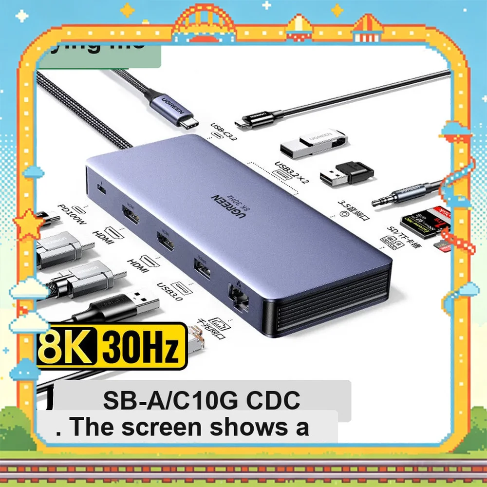 UGREEN 15978 10Gbps USB C Docking Station Dual HDMI Triple Display 8K Multiport Adapter