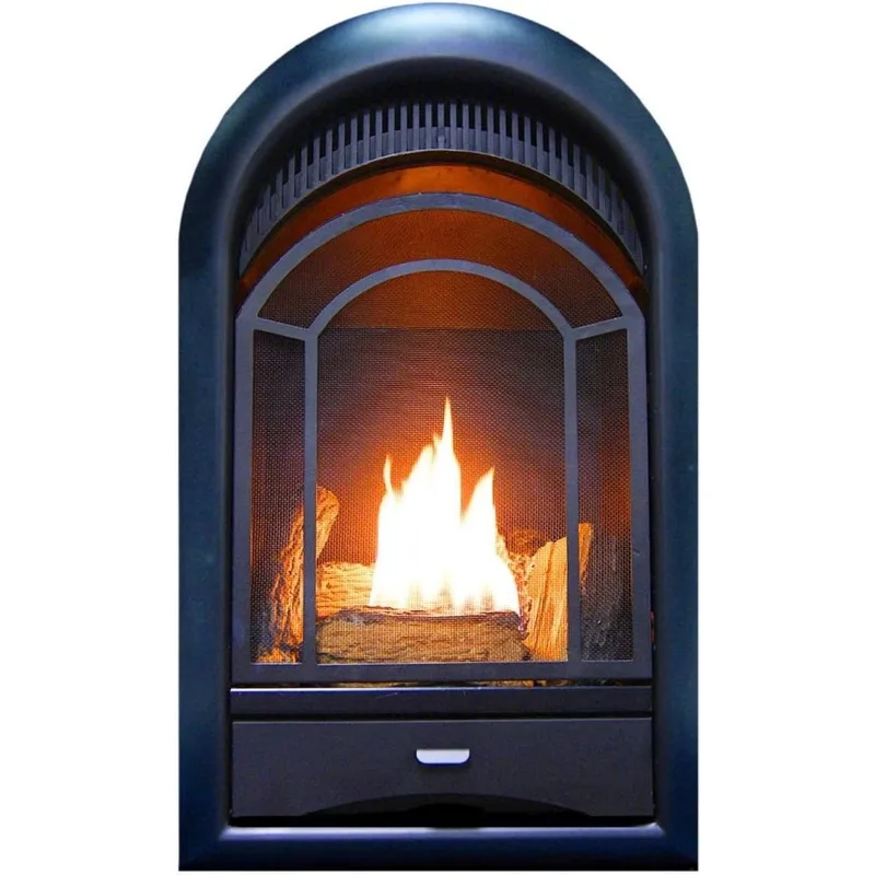 Dual Fuel Ventless  Use with Natural Gas or Liquid Propane, 15000 BTU, Heats up to 800 Sq. Ft., Elegant Black Design