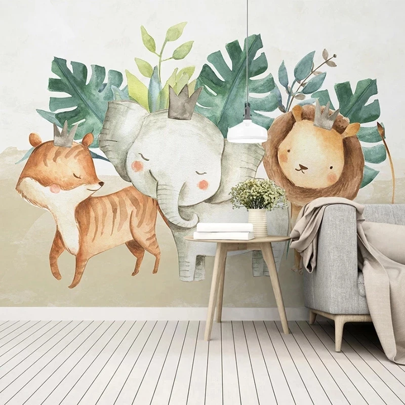 papel-de-parede-3d-personalizado-nordico-moderno-animal-fofo-elefante-leao-mural-sala-de-estar-fundo-de-tv-quarto-restaurante-tecido-de-parede