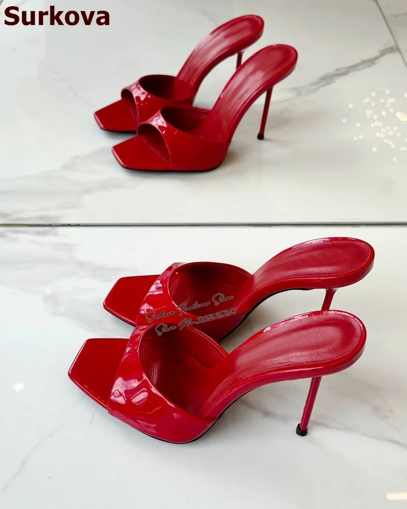 

Surkova красные, черные туфли-лодочки на высоком каблуке с квадратным носком, блестящие современные модные тапочки без шнуровки, уличные летние модельные туфли