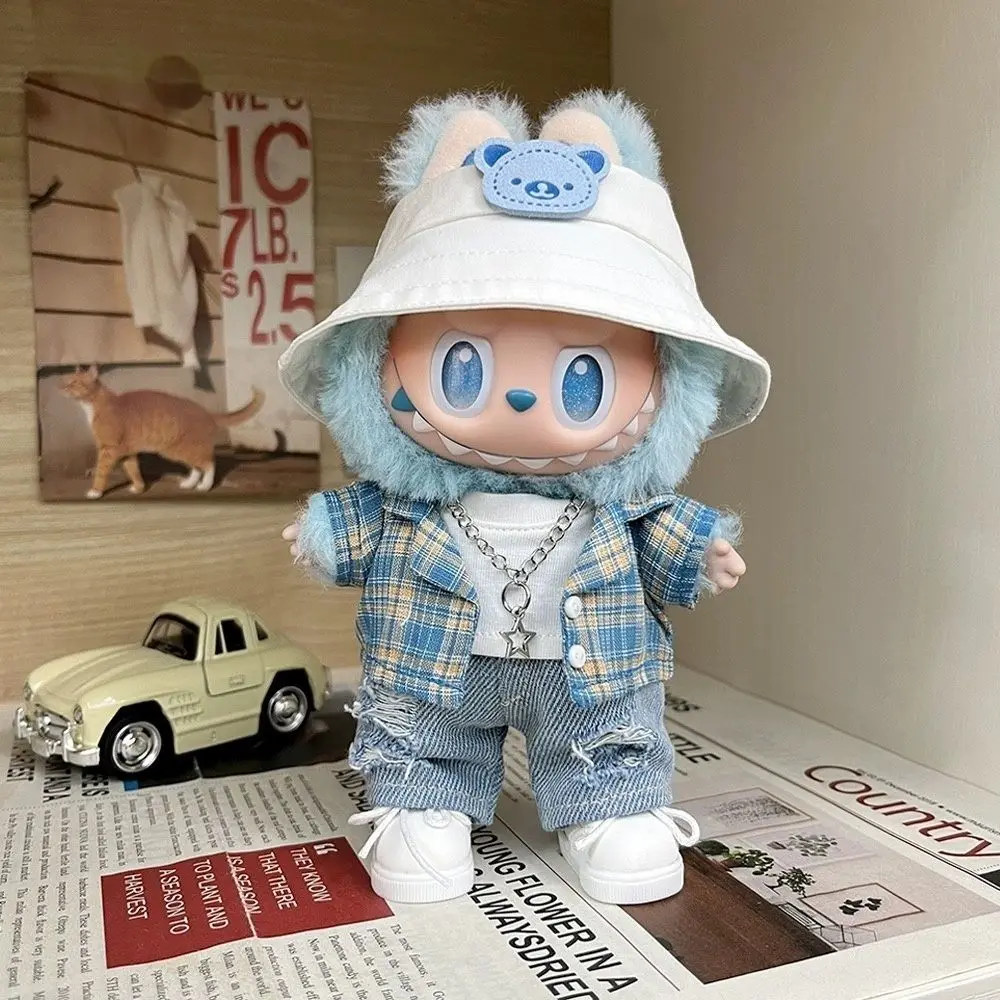 

For Labubu Clothes Summer Shirt & Ripped Jeans - Cool Casual Outfit for 17cm Vinyl Dolls with a Trendy Summer Vibe