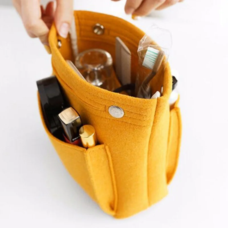 Bolso de viaje de fieltro para mujer, organizador de insertos, monedero grande, bolso de cosméticos de maquillaje, bolso de mano femenino barato