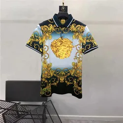 Europe and the United States men's 2024 summer new lapel Short sleeve palace vintage print fashion Casual T-shirt