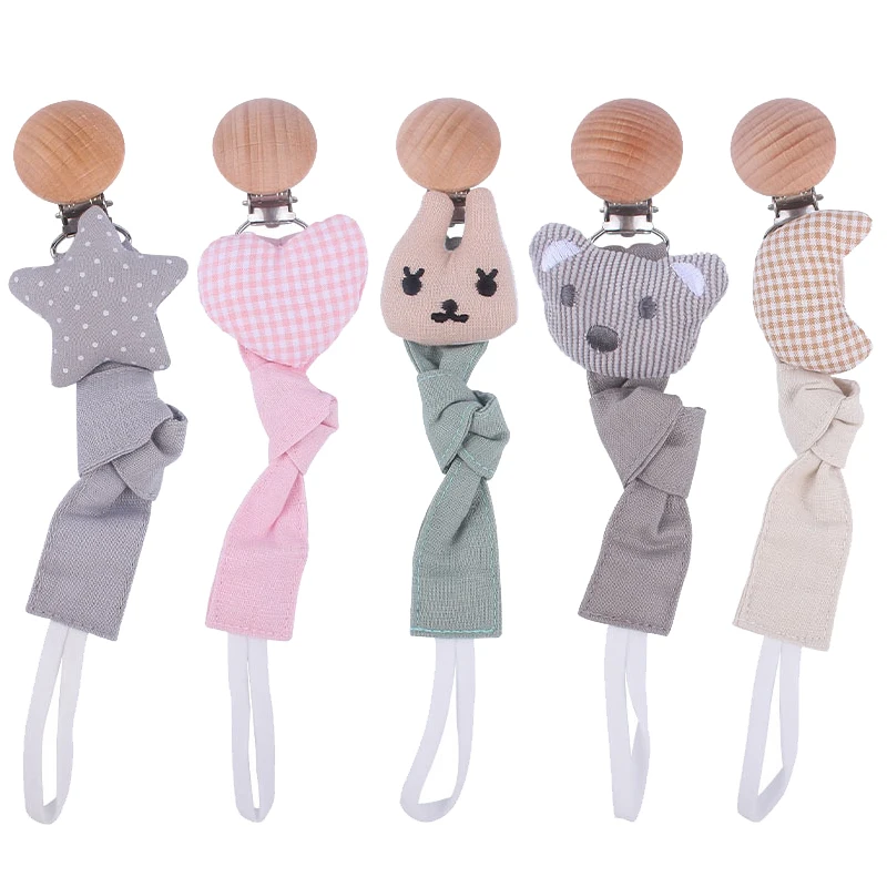 2022 New Baby Pacifier Clip Newborn Lion Animal Linen Cotton Animal Wooden Pacifier Chain Nipple Soother Dummy Nursing Toy