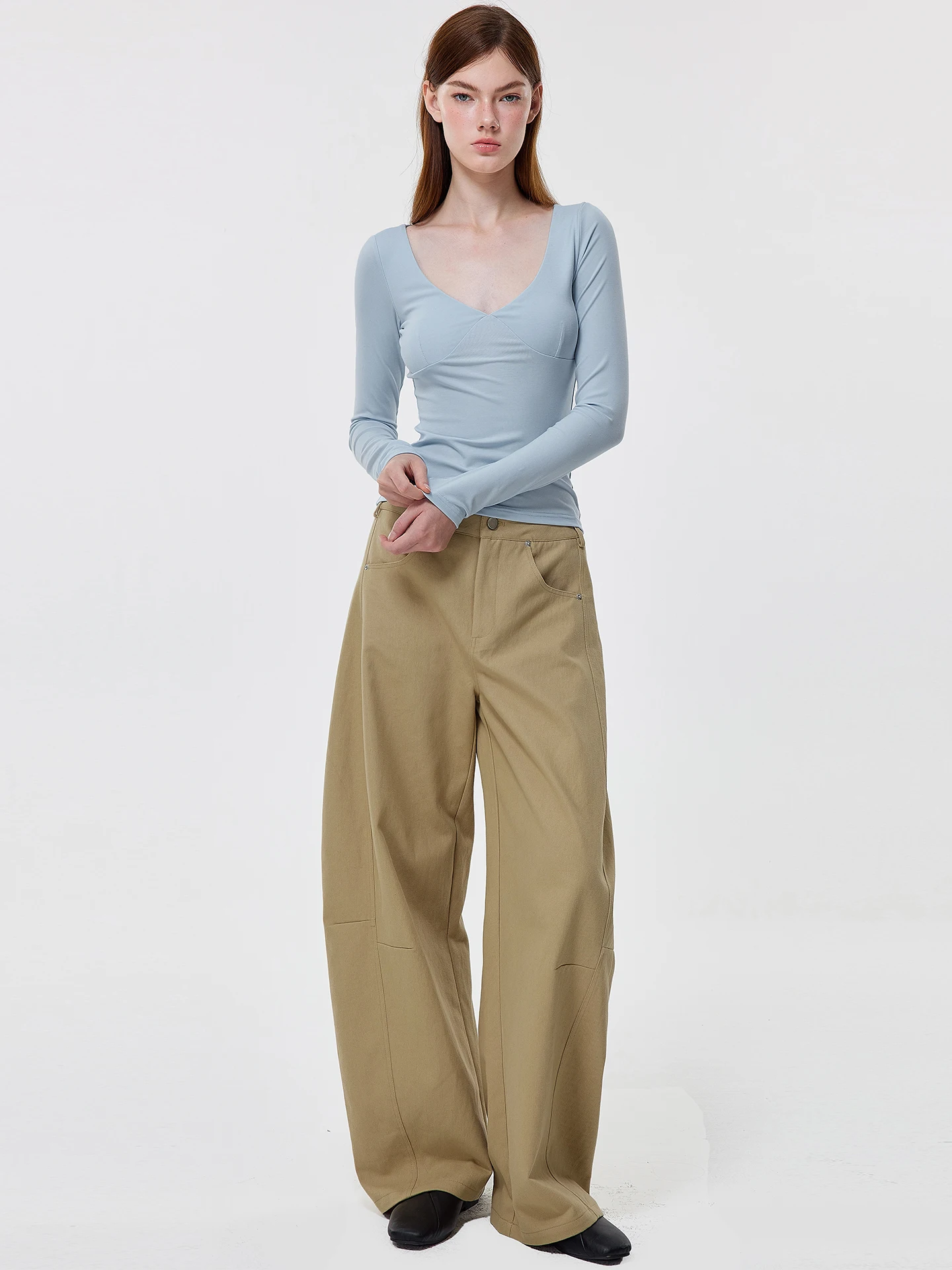 

Khaki Wide Leg Loose Casual Jeans Women's Autumn Comfortable Loose Fit Drapey Denim Trousers Monroo Casual Sle l Waist