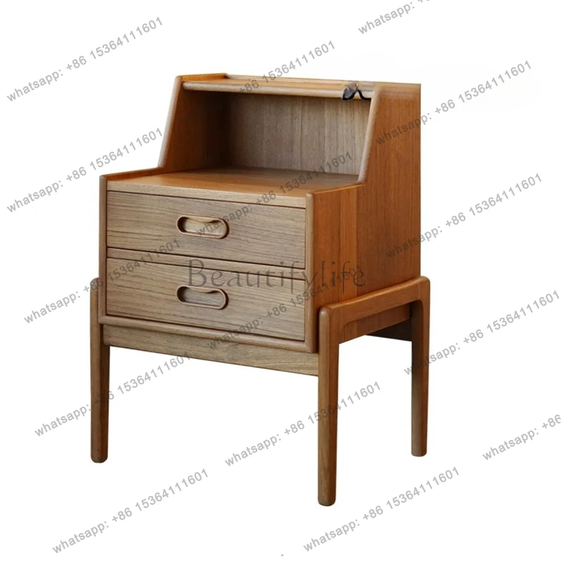 

Original design Nordic medieval style solid wood bedroom bedside table storage drawer edge few two chest cabinets