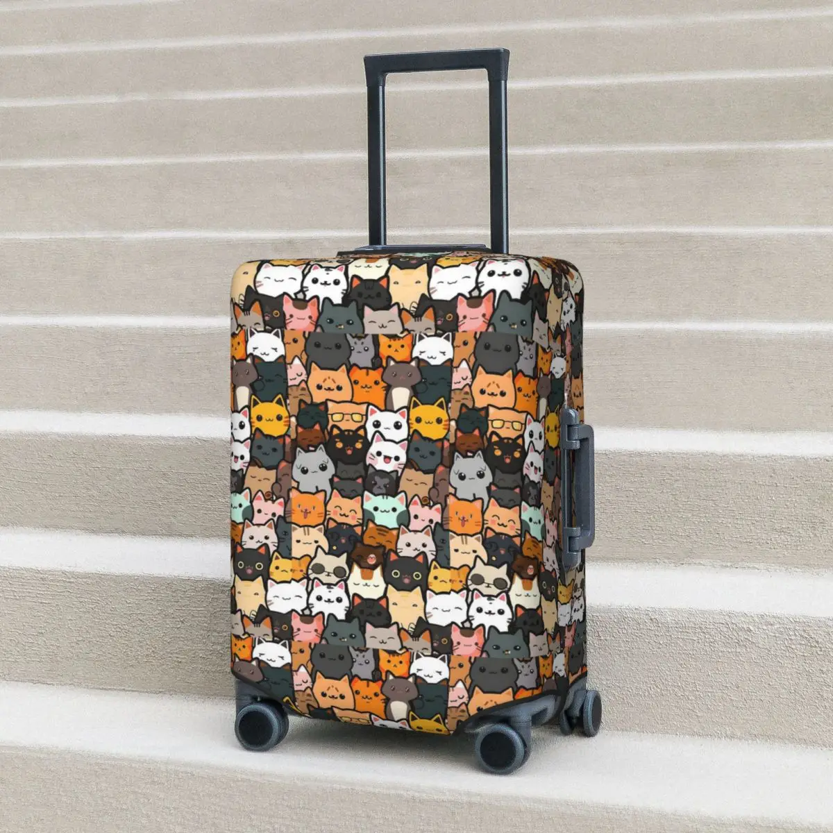 

Cute Cats Repeat Funny Animal Manga 2 Suitcase Cover Protection Elastic Travel Luggage Protector Covers for 18-32 Inch