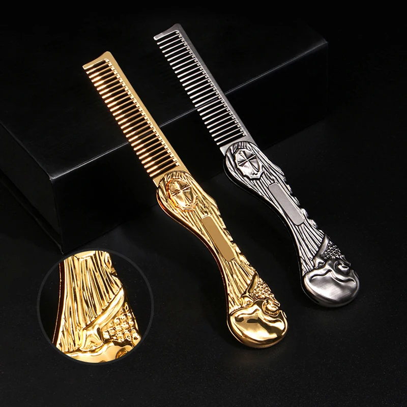 Professional Salon Beard Comb Zinc Alloy Mustache Comb Men's Folding Beard Trimming Tool Skull Style Hair Comb Portable Comb