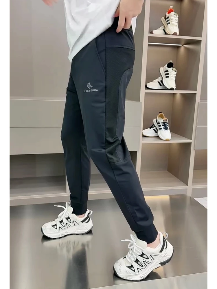 

Летние тонкие дышащие повседневные брюки из ледяного шелка для мужчин, модные, свободные, универсальные, с манжетами, спортивные, быстросохнущие, тонкие