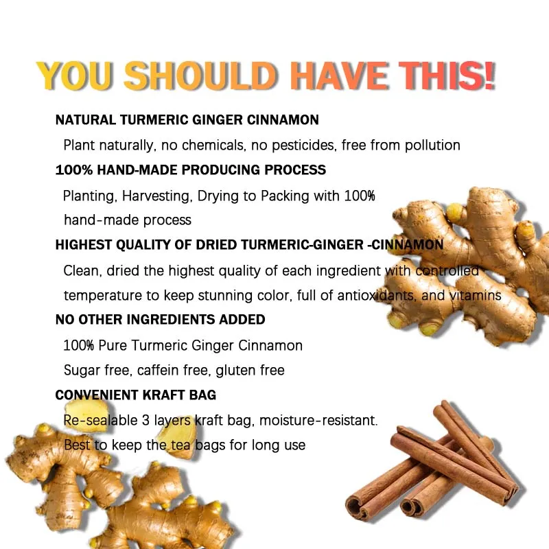 ターメリックジンジャーティー 天然ハーブ、無添加、カフェインなし、砂糖なし、25袋、50袋