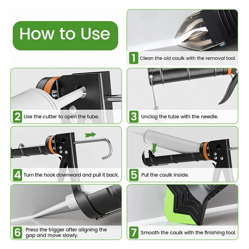 

ABAE-For Caulking Tool Set With Caulk Gun Kit, Caulk Remover Tool& Putty Knife For Caulking Removal, Shower& Bathroom Caulk