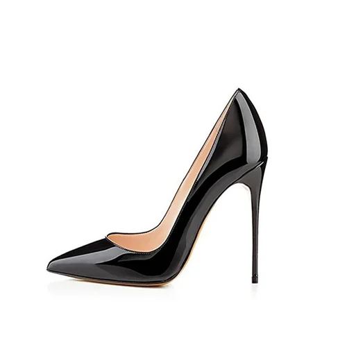 Schwarze spitze Zehenschuhe 8 cm 10 cm 12 cm hoher dünner Absatz Party Hochzeit Büro Alltagskleidung plus Größe 33-46 Damenpumps QP042 ROVICIYA 3
