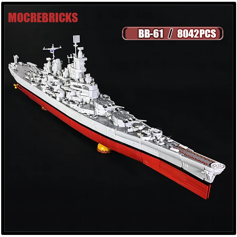 WW2 High-tech Military Cruiser USS Lowa BB-61 And Missouri BB-63 Battleships MOC Building Blocks Model Kid's Toys Bricks Gifts